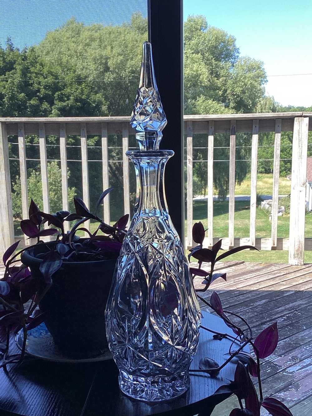 Princess House Clear Crystal Decanter with Faceted Stopper